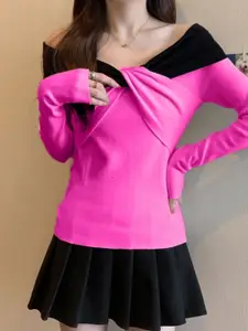 StyleCast Women Colourblocked Off-Shoulder Pullover