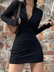StyleCast Black Shirt Collar Sheath Mini Dress