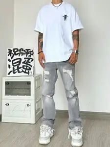 StyleCast x Revolte Men Printed Raw Edge T-shirt