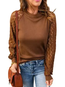StyleCast Brown Self Design Raglan Sleeves Cotton Top