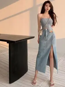 StyleCast x Revolte Side Solid Straight Slit Midi Skirt