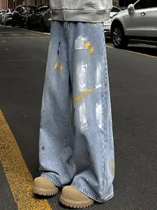 StyleCast x Revolte Men Wide Leg Light Fade Jeans