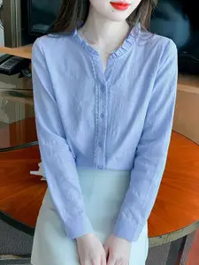 StyleCast Women Self Design Textured Mandarin Collar Casual Shirt