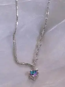 FIMBUL Stainless Steel Heart & Star Charm Stone-Studded Layered Necklace