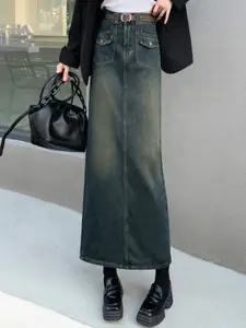 StyleCast A-Line Midi Denim Skirt