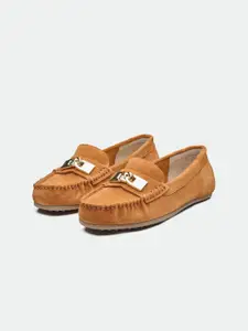 Oroh Women Orange Leather Loafers