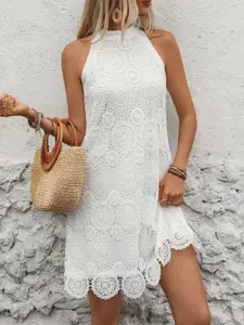 StyleCast Women White Geometric A-Line Dress