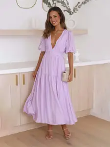 StyleCast Purple Tiered Puff Sleeves Maxi Dress