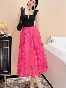 StyleCast Pink Self Design Flared Skirts