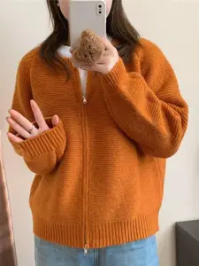 StyleCast Women Round Neck Long Sleeves  Front-Open Sweater