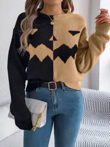 StyleCast x Revolte Women Cable Knit Colourblocked Pullover Sweater