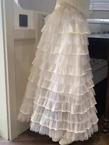 StyleCast White Tiered Frilled Maxi Skirts