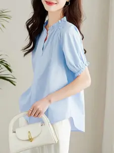 StyleCast Women Solid Mandarin Collar Cotton Casual Shirt