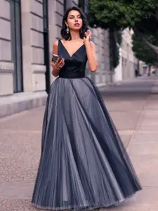 StyleCast Navy Blue V-Neck Fit & Flare Maxi Dress