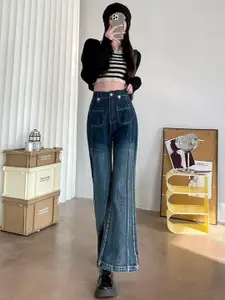 StyleCast x Revolte Women High-Rise Light Fade Clean Look Stretchable Bootcut Jeans