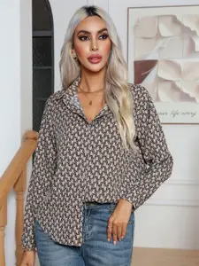 StyleCast Peach Coloured Geometric Printed Casual Shirt