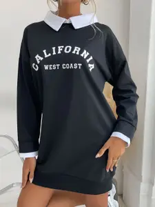 StyleCast Black Typography Printed Long Sleeves Longline Pullover Sweater