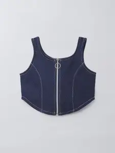 taffykids Girl Solid Sleeveless Denim Tank Crop Top