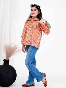 DMP FASHION Girls Floral Printed Cotton Top