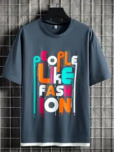 StyleCast x Revolte Men Typography Printed Round Neck Cotton Relaxed Fit T-shirt