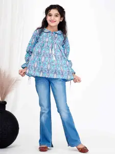 DMP FASHION Girls  Floral Print Cotton A line Top