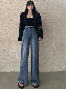 StyleCast Women Wide Leg High-Rise Light Fade Jeans