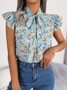 all about you Women Floral Print Tie Ups Puff Sleeve Top