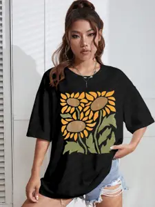 AAHWAN Sun Printed Pockets Drop Shoulder Relaxed Fit T-shirt