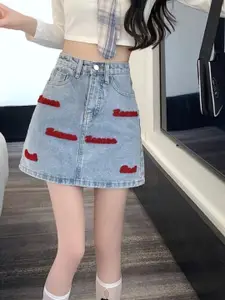 StyleCast Embroidered Pure Cotton A-Line Mini Skirt