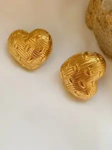MEENAZ Stainless Steel Gold-Plated Heart Shaped Anti Tarnish Studs