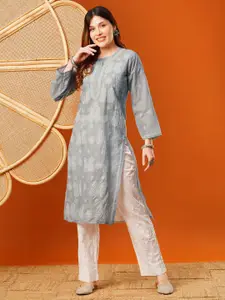 ADA Women Ethnic Motifs Embroidered Chikankari Regular Straight Kurta