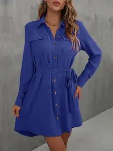 StyleCast Shirt Collar Long Sleeves Button Opaque Dress
