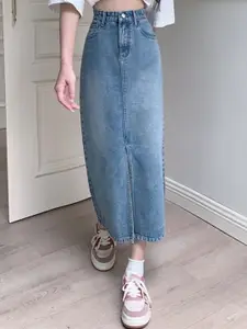 StyleCast Denim Front Slit Midi Skirt