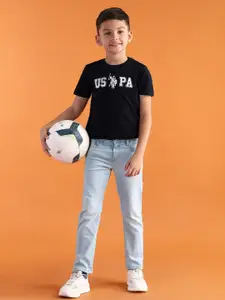 U.S. Polo Assn. Kids Boys Skinny Fit Mid-Rise Heavy Fade Stretchable Jeans