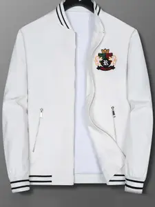 StyleCast x Revolte Men Stand Collar Graphic Embroidered Casual Bomber Jacket