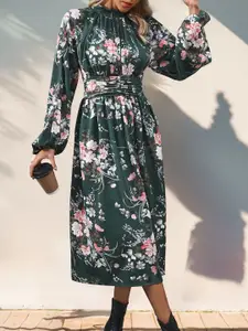 StyleCast Floral Printed Puff Sleeve Fit & Flare Midi Dress