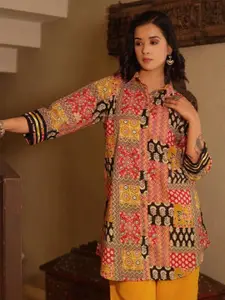 Spring Soul Women Floral Printed Screen Print Fusion Cotton Straight Kurtas