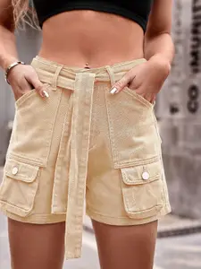 StyleCast Women Slim Fit Solid Cargo Denim Shorts