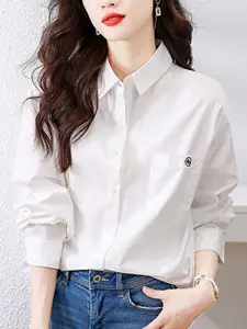 StyleCast Women Spread Collar Solid Cotton Casual Shirt