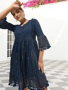 Ishin  Women Bell Sleeve Midi Dress