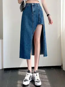 StyleCast Women Denim A-Line Asymmetric Hem Knee Length Skirt