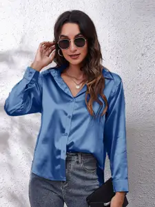 StyleCast Blue Spread Collar Casual Shirt
