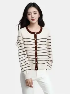 StyleCast Women Striped Round Neck  Long Sleeves Sweaters