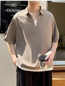 StyleCast Men Polo Collar Roll-Up Sleeves T-shirt