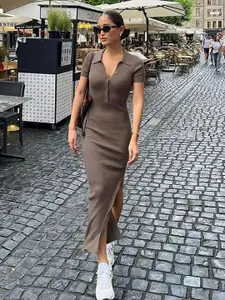 StyleCast x Revolte Shirt Collar Bodycon Maxi Dress