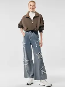 StyleCast x Revolte Women Light Fade Applique Stretchable Wide Leg  Jeans