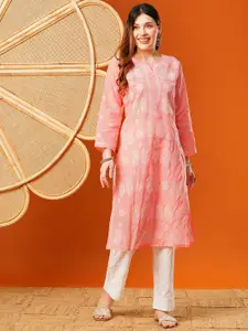 ADA Women Ethnic Motifs Printed Regular Straight Calf Length Kurta Chikankari