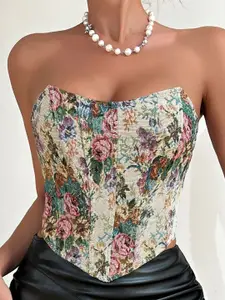 StyleCast Sleeveless Floral Printed Crop Corset Top