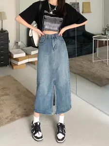 StyleCast Women Front Slitted Straight Midi Skirt