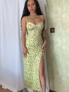 All About You Women Yellow Floral Print Maxi Dress